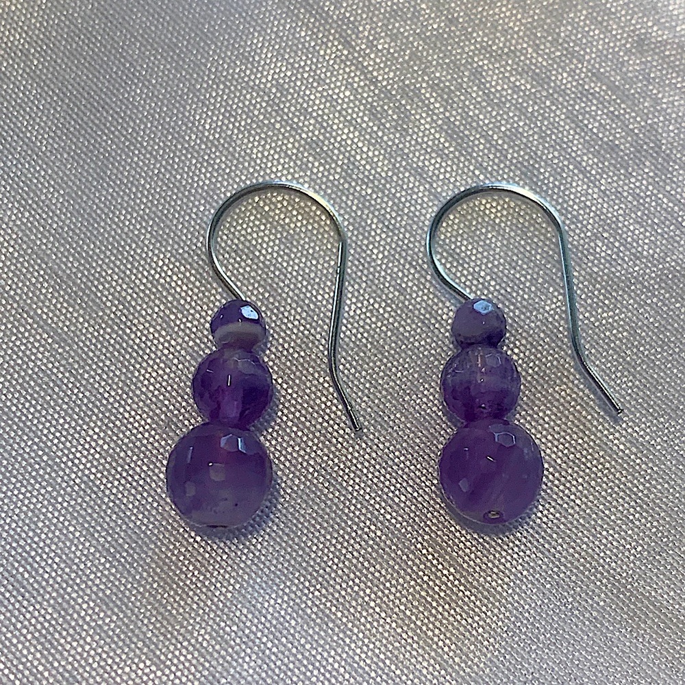 Sterling Silver Round Purple Gemstone Earrings